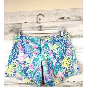 Lilly Pulitzer Womens 2 Blue Multi Mermaid Cove Callahan Stretch Dress Shorts